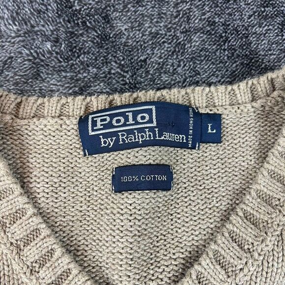 Vtg Polo Ralph Lauren Brown Knitted V-Neck Sweater Vest Men's L Pony Golf Cotton - Picture 4 of 10